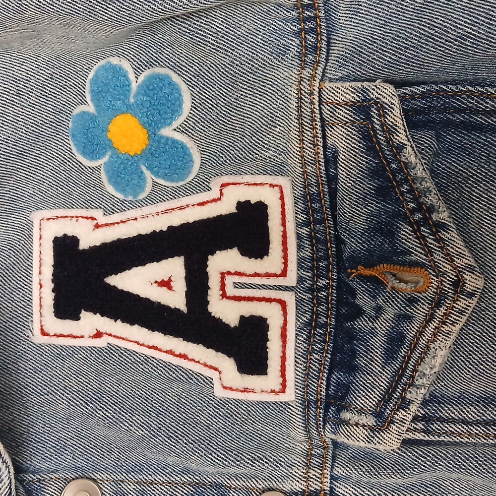 Celebrity Pink Distressed Jean Jacket With Patches Size Medium - Picture 5 of 8